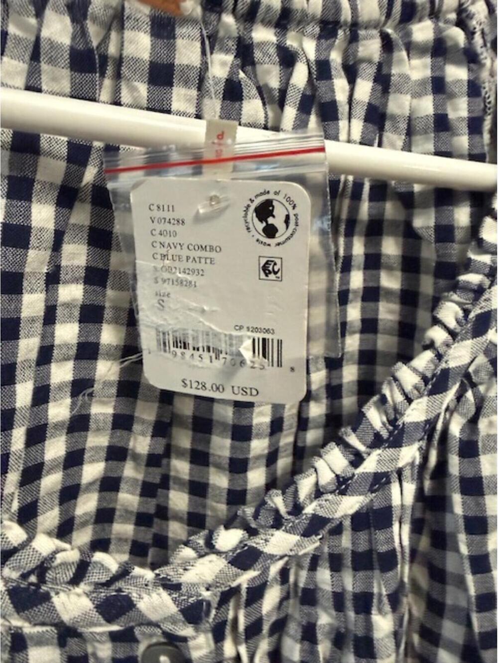 NWT Free People gingham cotton tunic top in navy/white check pattern size small - Picture 7 of 7